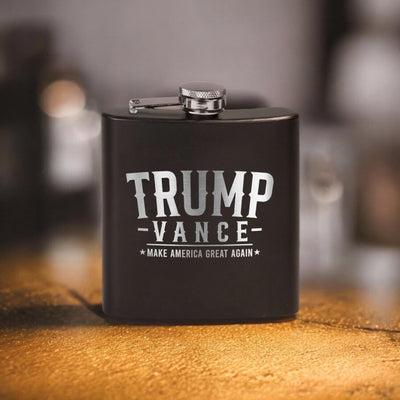 Trump Vance Laser Etched Black Stainless Steel Hip Flask | Political Gift | Trump 2024 Flask | Election Gear | Trump Merch | Christmas Gift