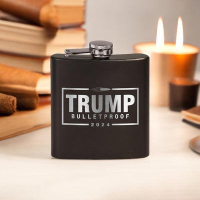 Trump Bulletproof Laser Engraved Black Stainless Steel Hip Flask | Political Gift | Trump 2024 Flask | Trump Merch | Election Gear |