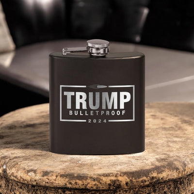 Trump Bulletproof Laser Engraved Black Stainless Steel Hip Flask | Political Gift | Trump 2024 Flask | Trump Merch | Election Gear |