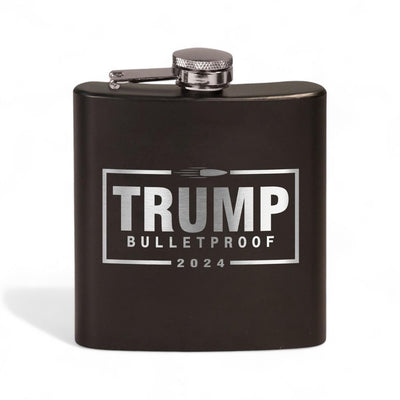 Trump Bulletproof Laser Engraved Black Stainless Steel Hip Flask | Political Gift | Trump 2024 Flask | Trump Merch | Election Gear |