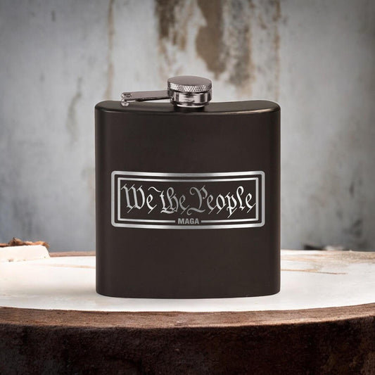 We The People MAGA Laser Etched Black Stainless Hip Flask | Political Gift | Trump 2024 Flask | Election Gear | Trump Merch  / Valentine's Day Gift