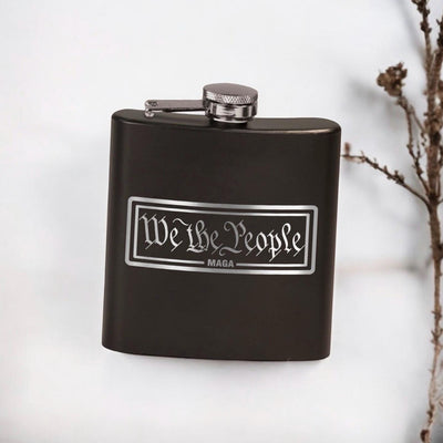 We The People MAGA Laser Etched Black Stainless Hip Flask | Political Gift | Trump 2024 Flask | Election Gear | Trump Merch | Christmas Gift