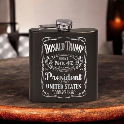 Trump Old No 47 Laser Engraved Black Stainless Steel Hip Flask | Political Gift | Trump 2024 Flask | Trump Merch