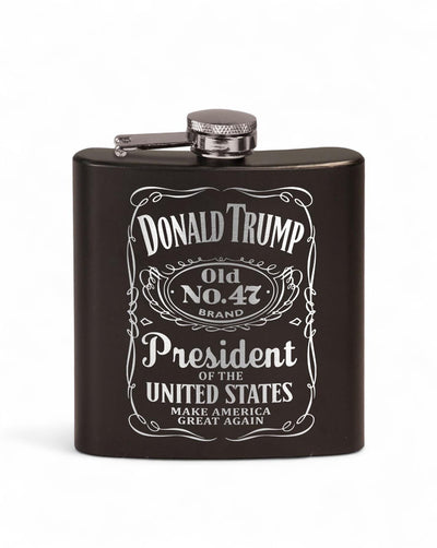 Trump Old No 47 Laser Engraved Black Stainless Steel Hip Flask | Political Gift | Trump 2024 Flask | Trump Merch