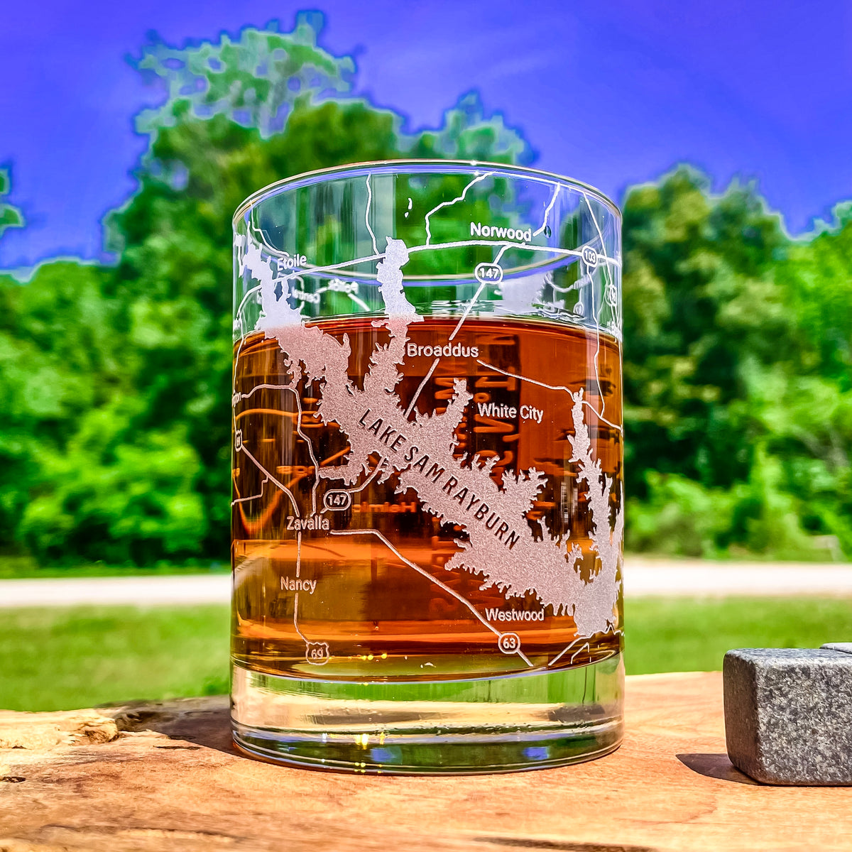 Lake Sam Rayburn Area Map Whiskey Glass 360 Engraved (13.5oz) / Father ...