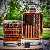 We The People American Flag  360 Wrap U.S. Constitution Glass  Engraved Whiskey Decanter or Decanter Set of 3    / Christmas Gift