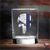 Thin Blue Line Punisher American Flag  Engraved Whiskey Glass    / Christmas Gift