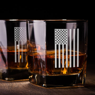 American Flag Vertical Whiskey Glass Set    / Christmas Gift