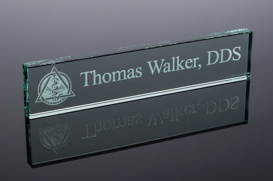 Dental Logo / Odont Logo Jade Glass Desk Name Plate - Engraved & Personalized - Perfect for Executives, Boss Day, Graduates, etc.../ Father's Day Gift / Valentine's Day Gift