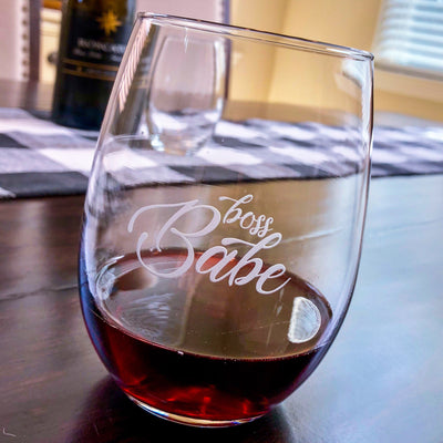 Engraved Stemless Wine Glass - Boss Babe    / Father's Day Gift
