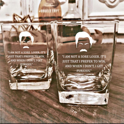 Ron Swanson  Sore Loser Whiskey Glass Set    / Valentine's Day Gift