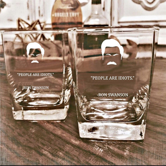 Ron Swanson People Are Idiots Whiskey Glass / Father's Day Gift / Valentine's Day Gift