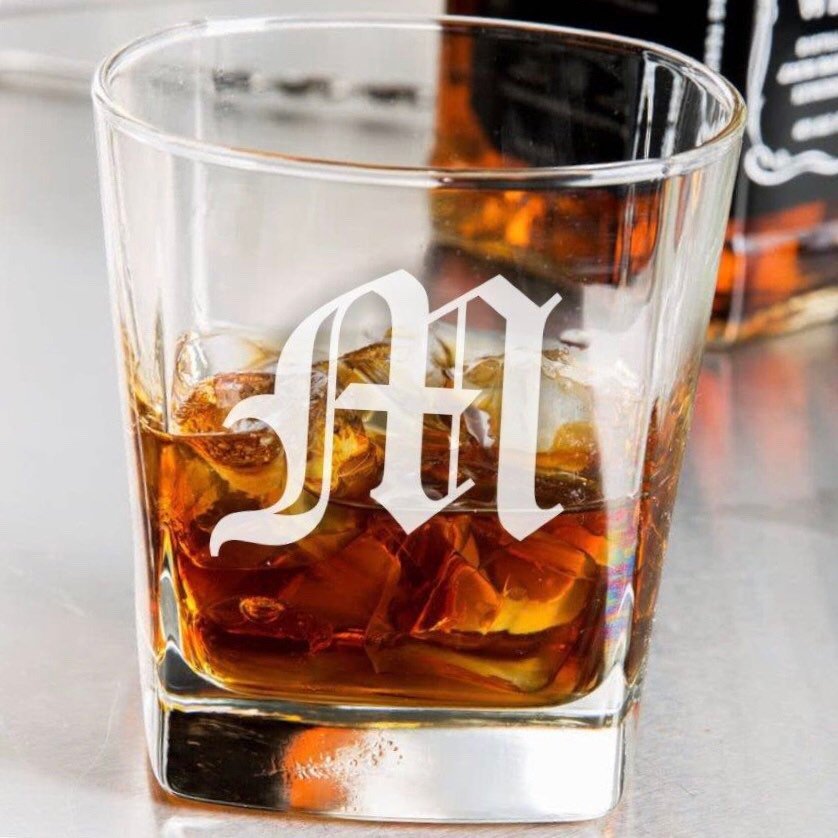 Old English Monogram Engraved Whiskey Glass / Father's Day Gift / Valentine's Day Gift