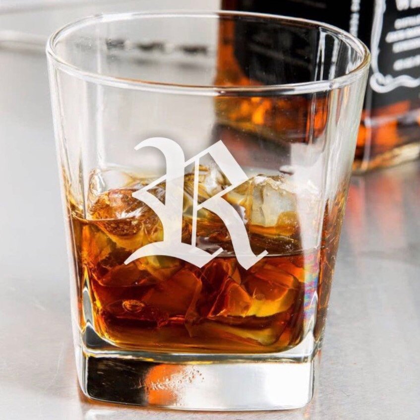 Old English Monogram Engraved Whiskey Glass / Father's Day Gift / Valentine's Day Gift