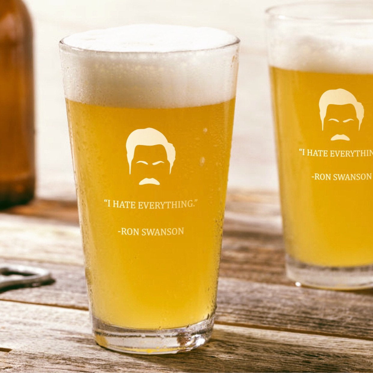 Ron Swanson  I Hate Everything  Pint Glass / Father's Day Gift