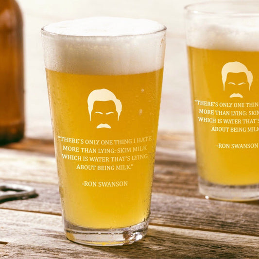 Ron Swanson  Skim Milk  Pint Glass / Father's Day Gift