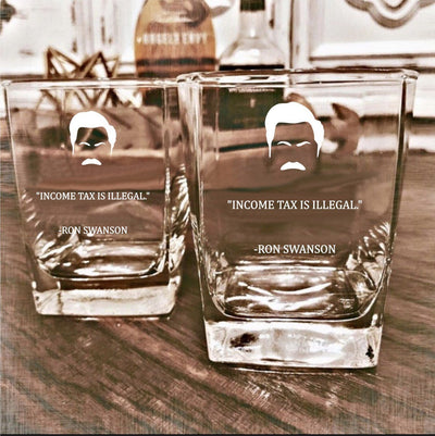 Ron Swanson  Income Tax Whiskey Glass Set    / Father's Day Gift