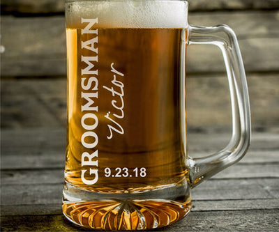 Set of 4 Wedding Engraved Personalized Beer Mugs for Groomsman & Best Man - 25oz Beer Mug    / Valentine's Day Gift