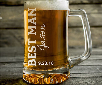 Set of 4 Wedding Engraved Personalized Beer Mugs for Groomsman & Best Man - 25oz Beer Mug    / Valentine's Day Gift