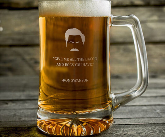 Ron Swanson Give Me All The Bacon  Beer Mug    / Father's Day Gift / Valentine's Day Gift