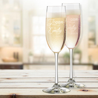 Bride & Groom (Design 2) Personalized Champagne Flutes Set of 2    / Christmas Gift