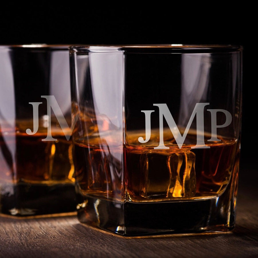 Square Oval Design Engraved Rocks Glass with your monogram. Whiskey Glass - Scotch  Glass - Cocktail Glass - SET OF TWO - Killorglin Creations