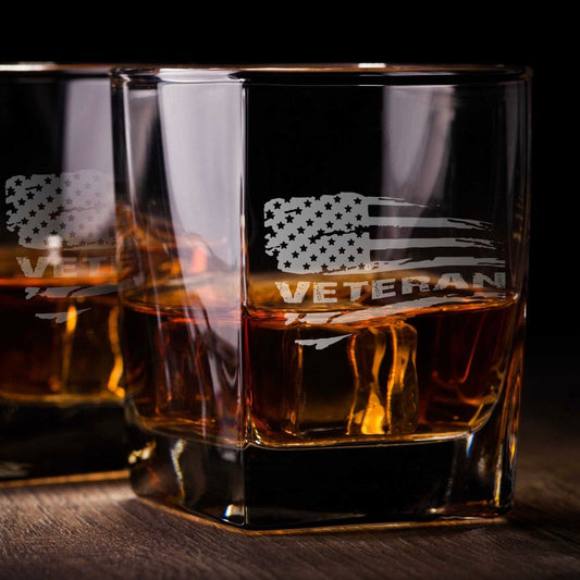 Veteran American Flag Whiskey Glass / Father's Day Gift / Valentine's Day Gift