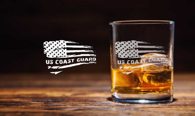 Coast Guard American Flag Whiskey Glass Set    / Christmas Gift