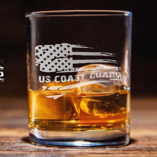 Coast Guard American Flag Whiskey Glass / Father's Day Gift / Valentine's Day Gift