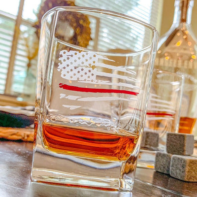 Thin Red Line Distressed American Flag Whiskey Glass Set    / Christmas Gift