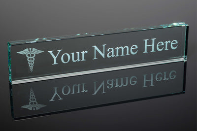 Medical Doctor Jade Glass Desk Name Plate - Engraved & Personalized - Perfect for Executives, Boss Day, Graduates, etc...    / Christmas Gift