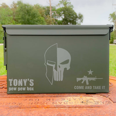 Ammo Box - Pew Pew - Custom Engraved Personalized .50 Cal Box    / Christmas Gift