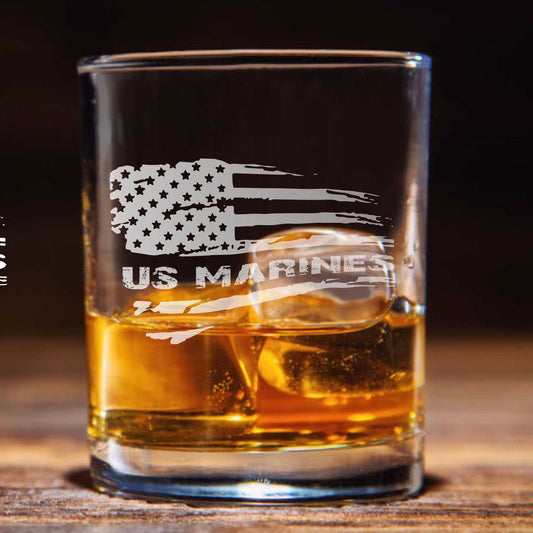 US Marines American Flag Whiskey Glass / Father's Day Gift / Valentine's Day Gift