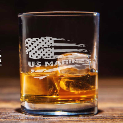 US Marines American Flag Whiskey Glass Set    / Christmas Gift