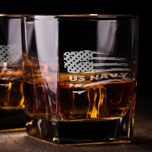 Navy American Flag Whiskey Glass / Father's Day Gift / Valentine's Day Gift