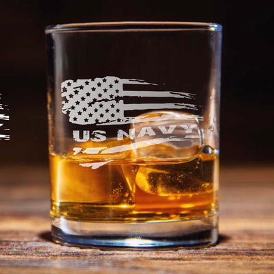 Navy American Flag Whiskey Glass Set    / Father's Day Gift