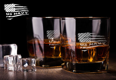 Navy American Flag Whiskey Glass Set    / Valentine's Day Gift