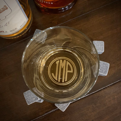 Monogrammed Whiskey Glasses Set  Circle Monogram    / Christmas Gift