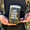 Musical Quote Etched Stainless Powder Coated Coffee Mug with Lid - Life Without Music Would B Flat    / Christmas Gift