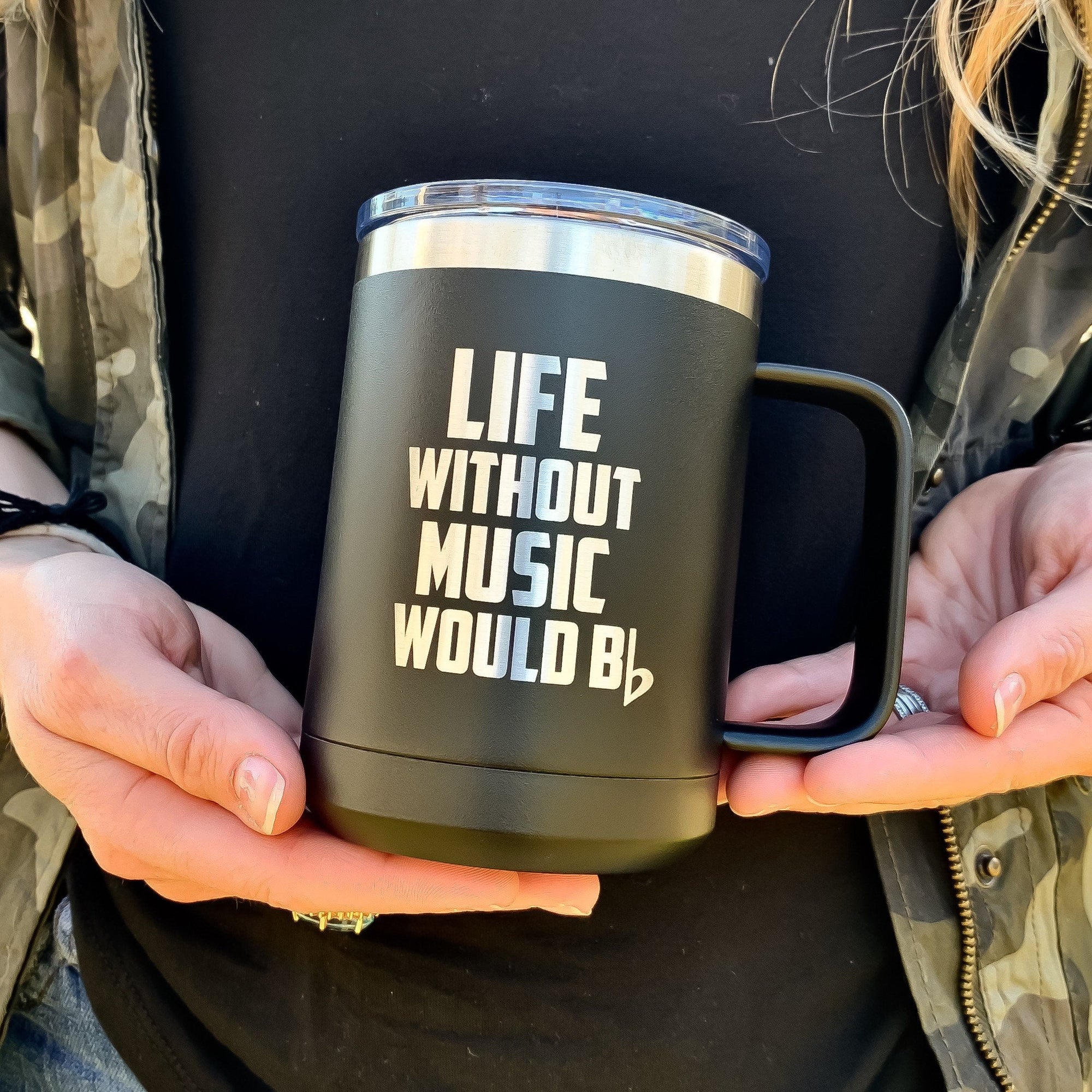 Musical Quote Etched Stainless Powder Coated Coffee Mug with Lid - Lif -  Lone Star Etch