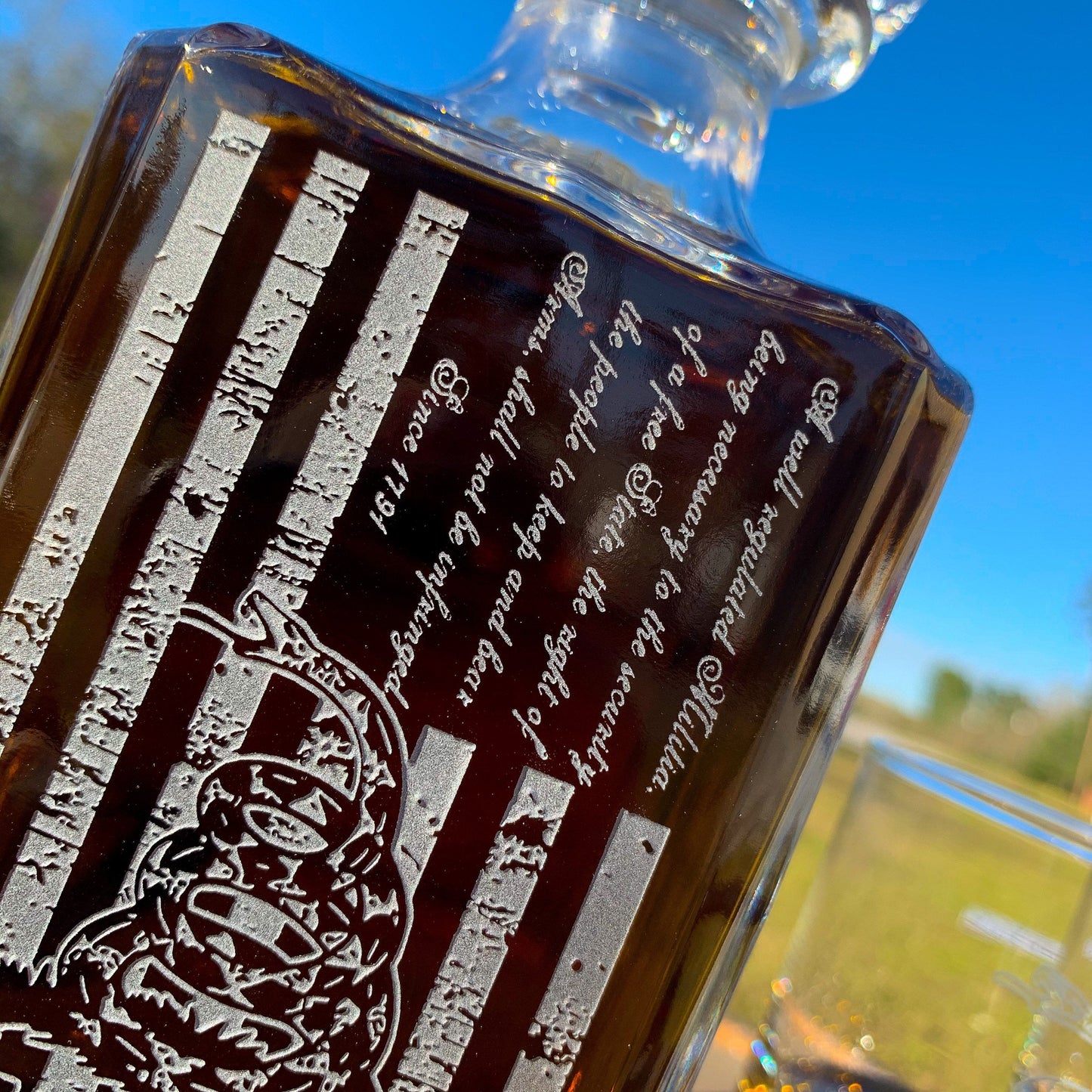 Don’t Tread On Me American Flag 2nd Amendment Whiskey Decanter or Decanter Set  DTOM    / Father's Day Gift / Valentine's Day Gift