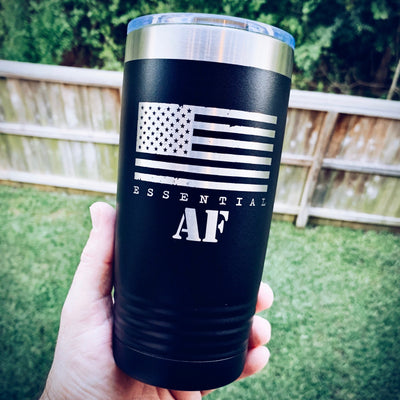 Essential AF American Flag Etched Insulated Powder Coated Tumbler    / Father's Day Gift