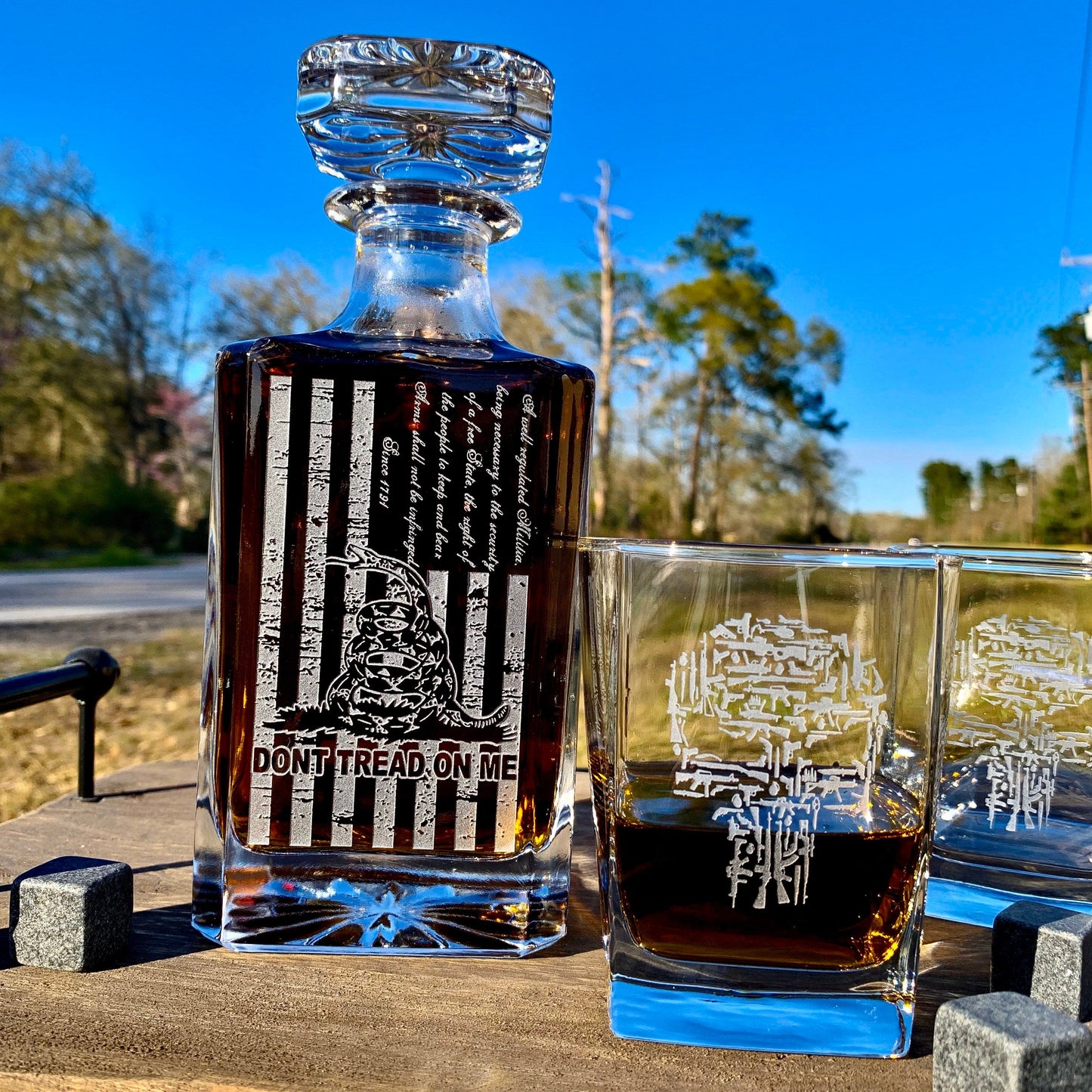 Don’t Tread On Me American Flag 2nd Amendment Whiskey Decanter or Decanter Set  Punisher    / Father's Day Gift / Valentine's Day Gift