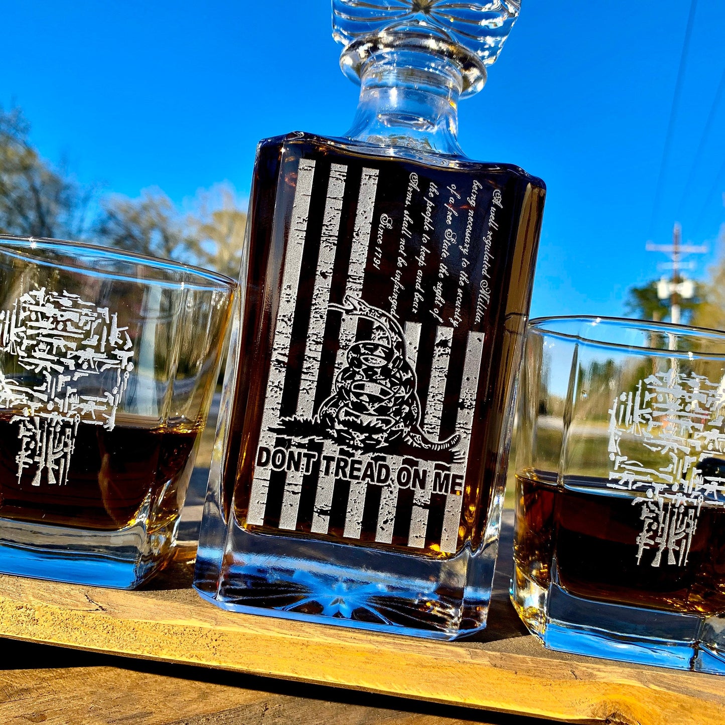 Don’t Tread On Me American Flag 2nd Amendment Whiskey Decanter or Decanter Set  Punisher    / Father's Day Gift / Valentine's Day Gift