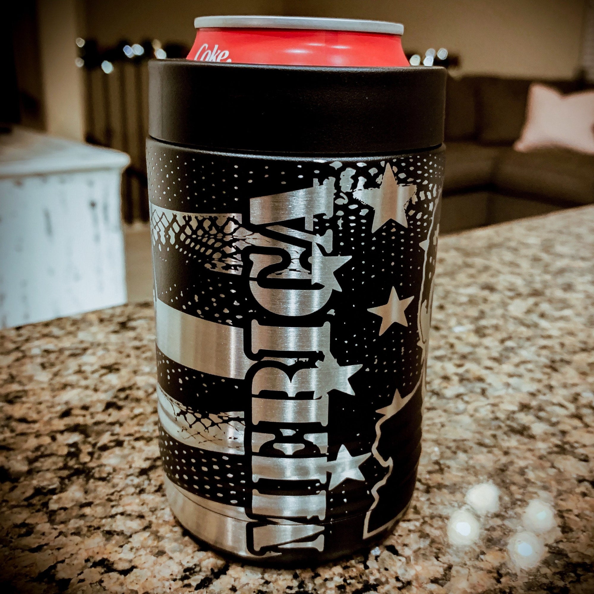 American Flag Can Cooler - Stainless Steel Torn Flag Beer Cooler