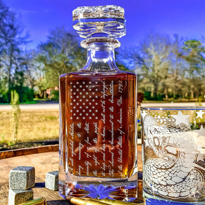 Second Amendment American Flag Whiskey Decanter or Set    / Christmas Gift