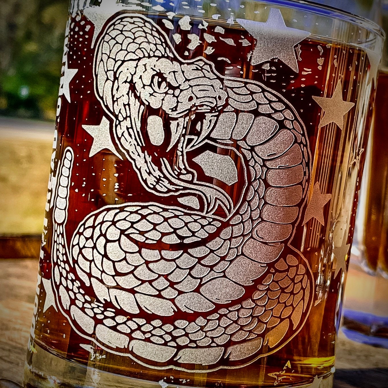 Don't Tread On Me 360 Engraved Whiskey Glass    / Father's Day Gift / Valentine's Day Gift