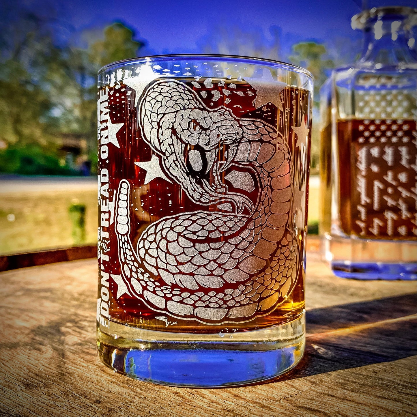 Don't Tread On Me 360 Engraved Whiskey Glass    / Father's Day Gift / Valentine's Day Gift
