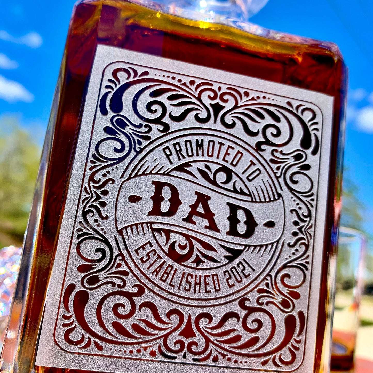 Promoted To Dad  New Dad  Daddy To Be  Engraved Whiskey Decanter or Set of 3  Pregnancy Reveal  Announcement    / Father's Day Gift / Valentine's Day Gift