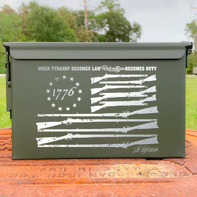 1776 Betsy Ross Rifle Flag Etched .50 Cal Ammo Can    / Christmas Gift